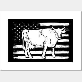 American Flag With Cow Vintage Design Posters and Art